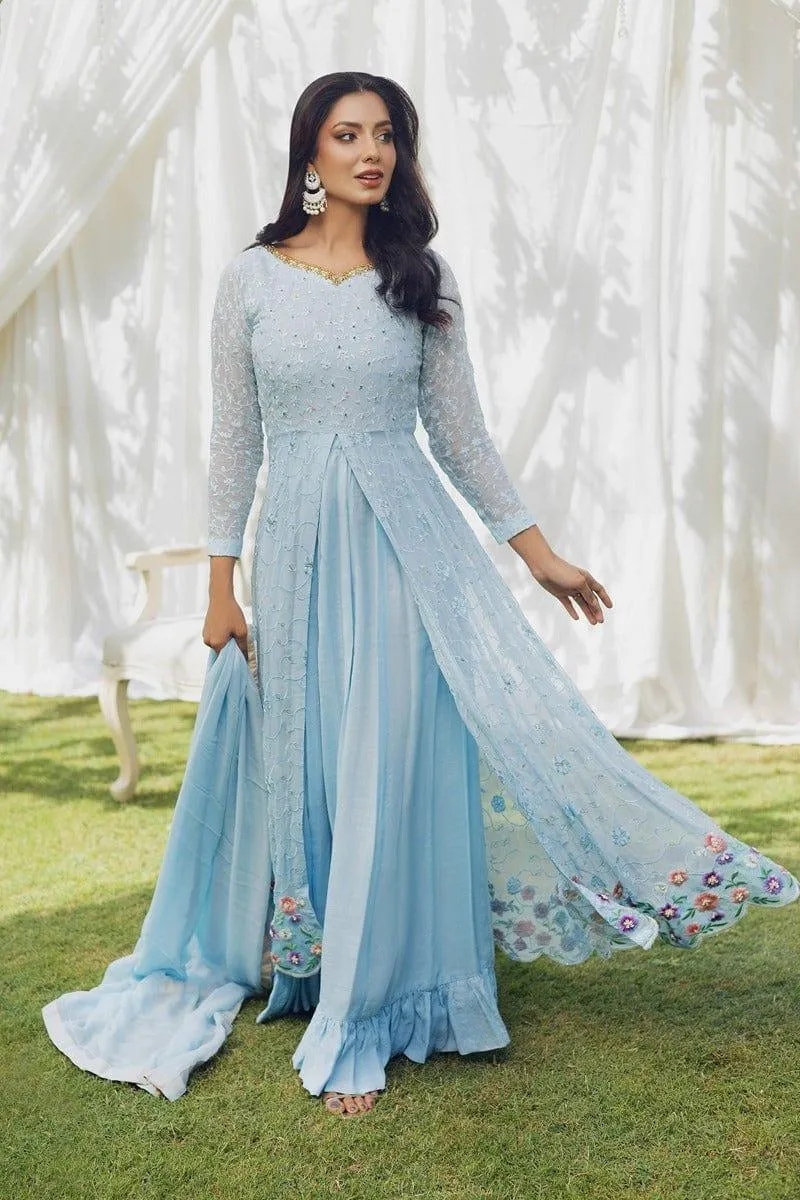 Aisha Fatema - Glacier Blue - Embroidered Chiffon - 2 Piece