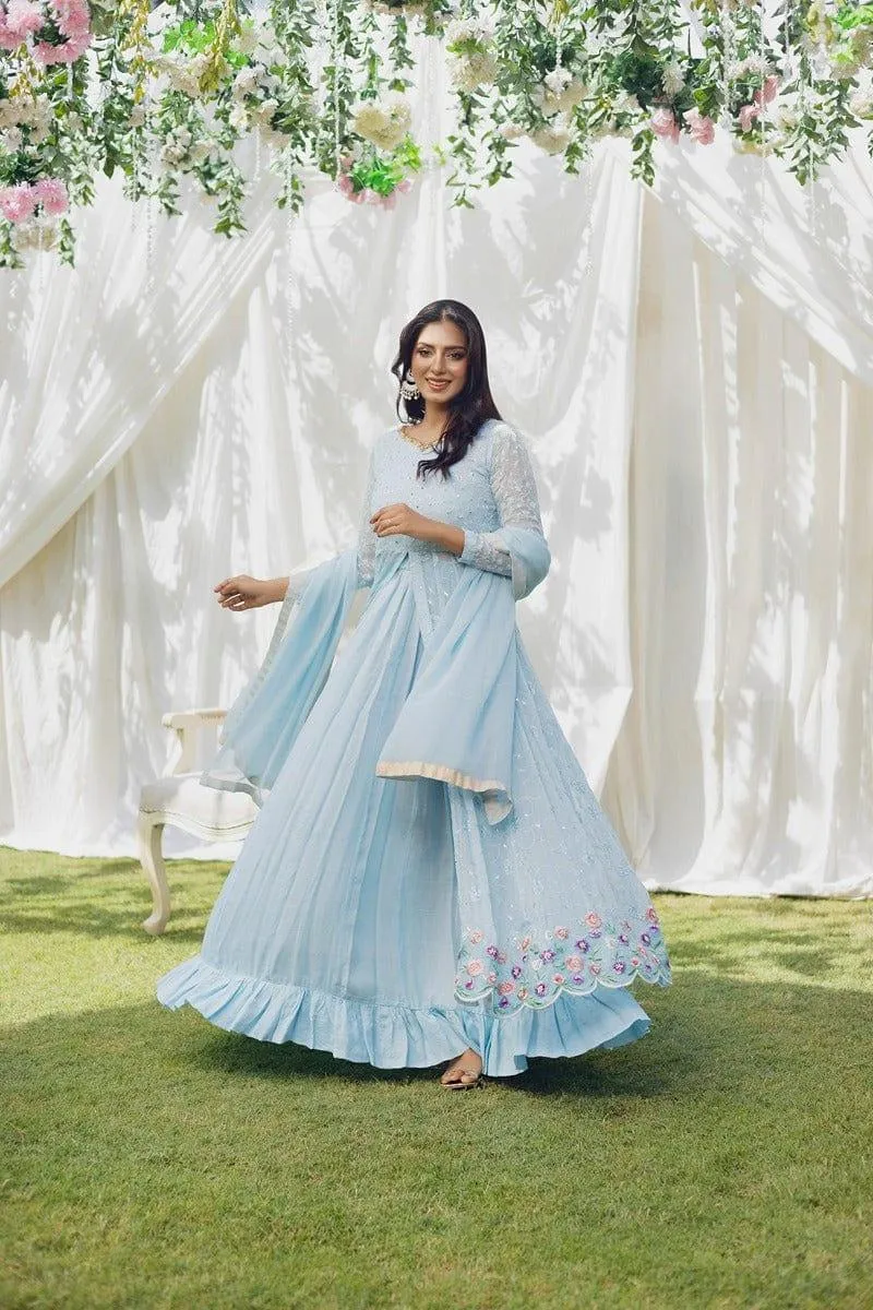 Aisha Fatema - Glacier Blue - Embroidered Chiffon - 2 Piece