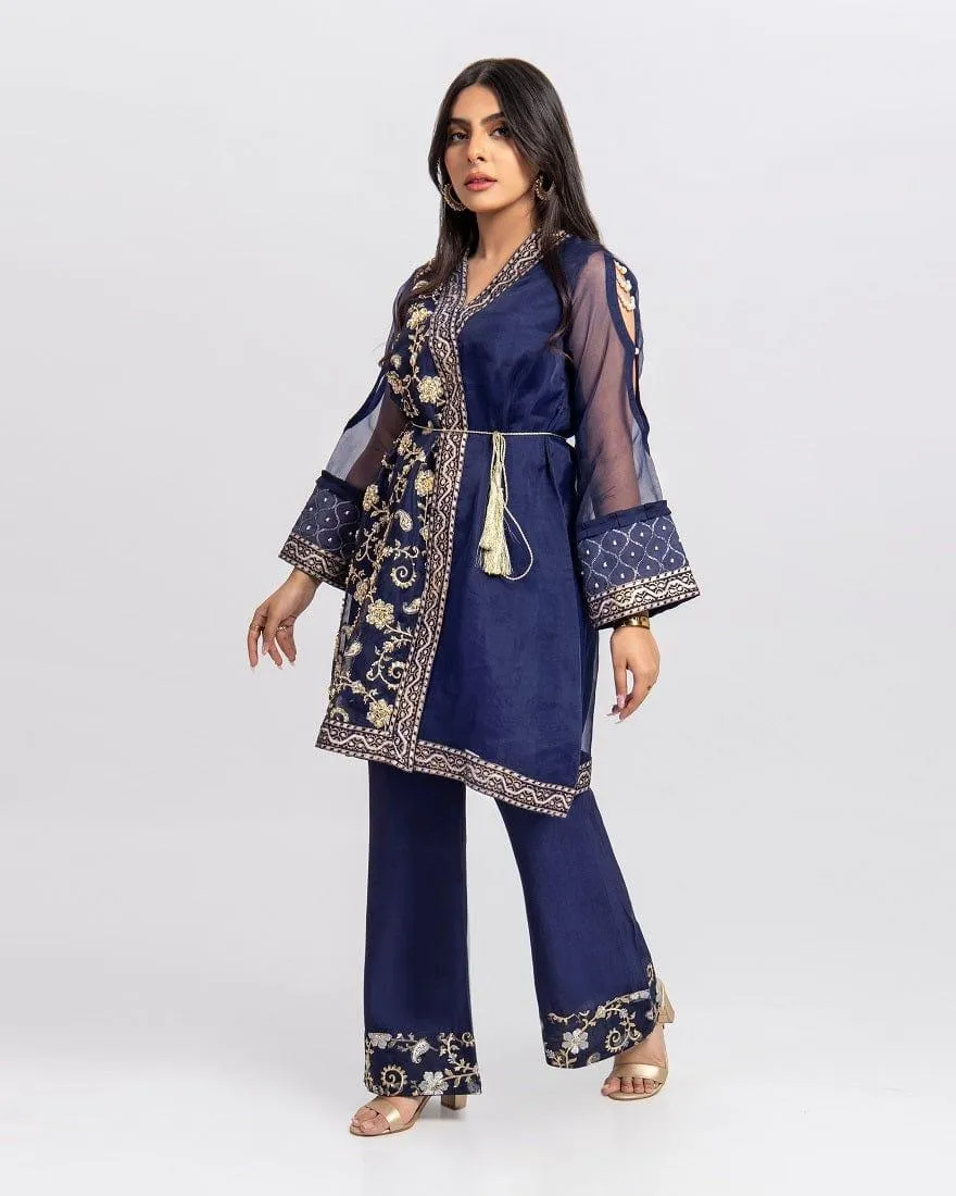 Aisha Fatema - Lobelia - Blue - Embroidered Organza - 2 Piece