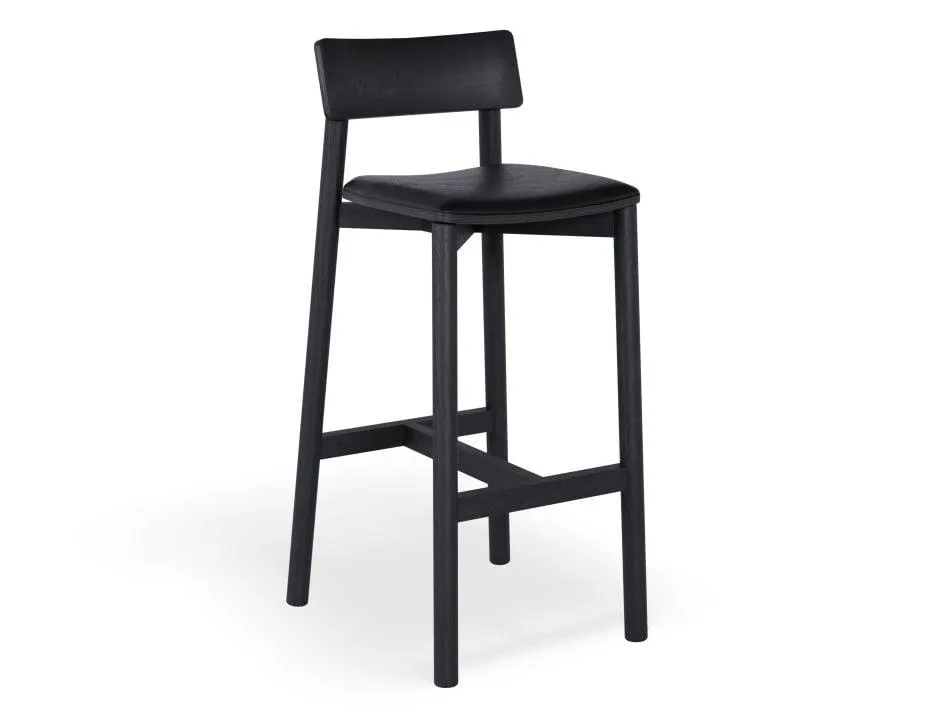 Andi Stool - Black with Pad - 66cm Seat Height Light Grey Fabric Seat Pad