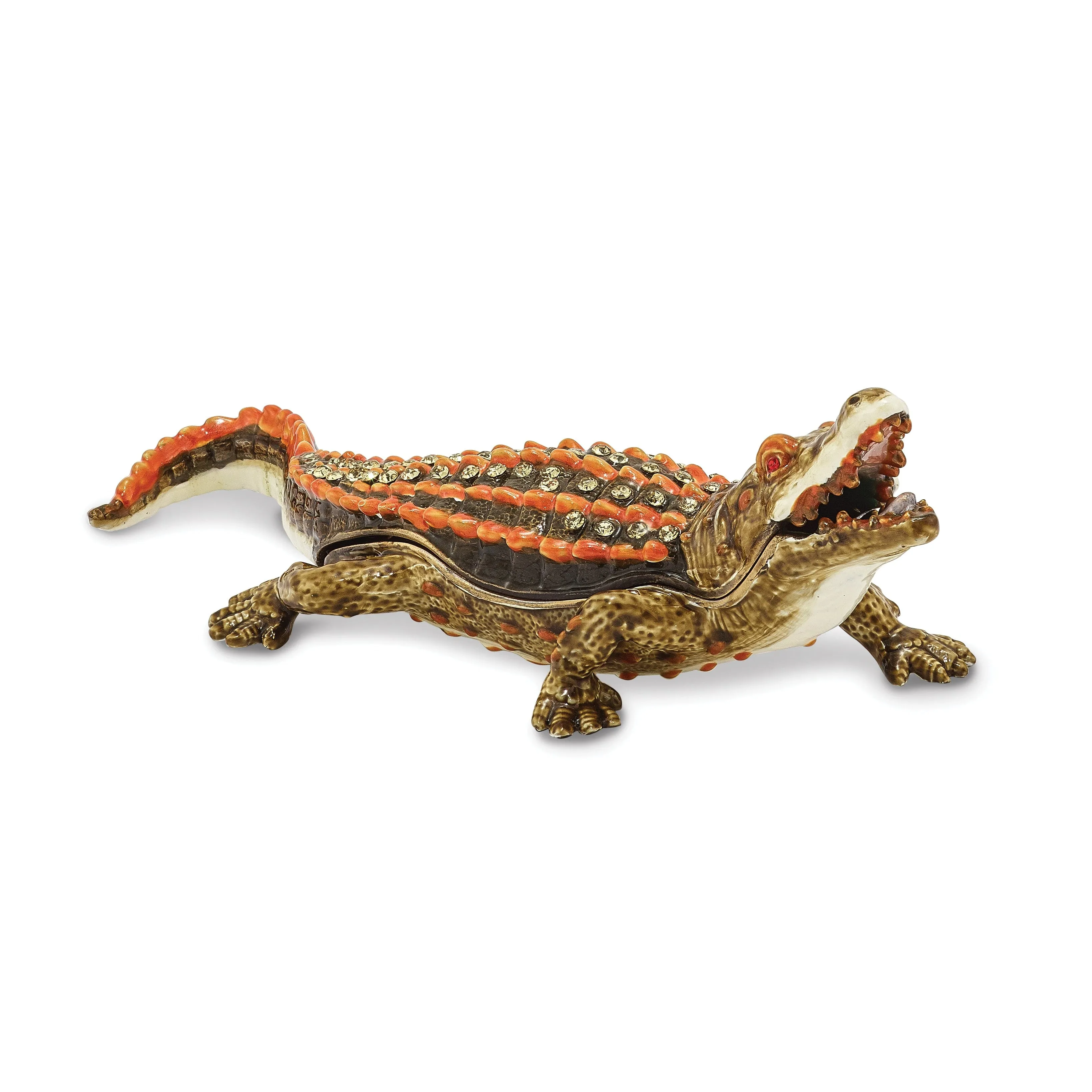 Bejeweled Pewter Green Orange Multi Color ALLIE Alligator Trinket Box