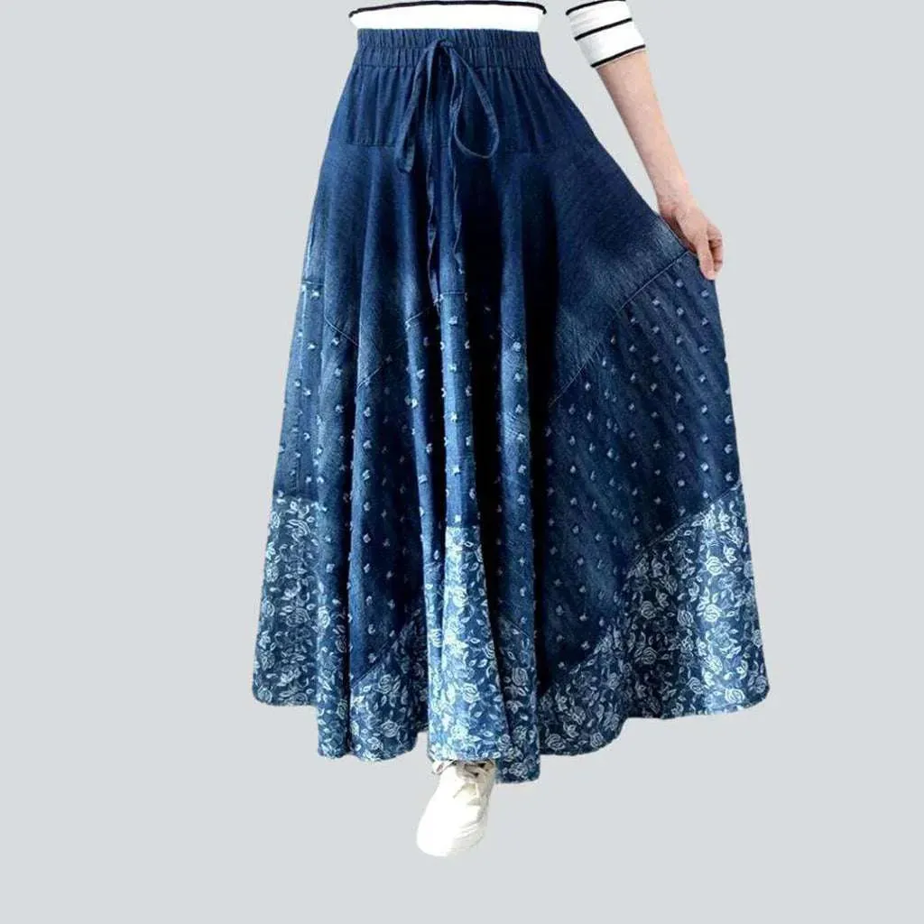 Bohemian dark maxi denim skirt