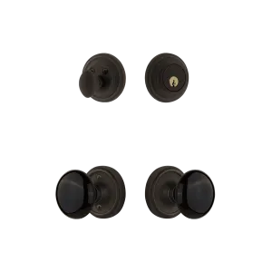 Classic Rosette Entry Set with Black Porcelain Knob in Oil-Rubbed Bronze