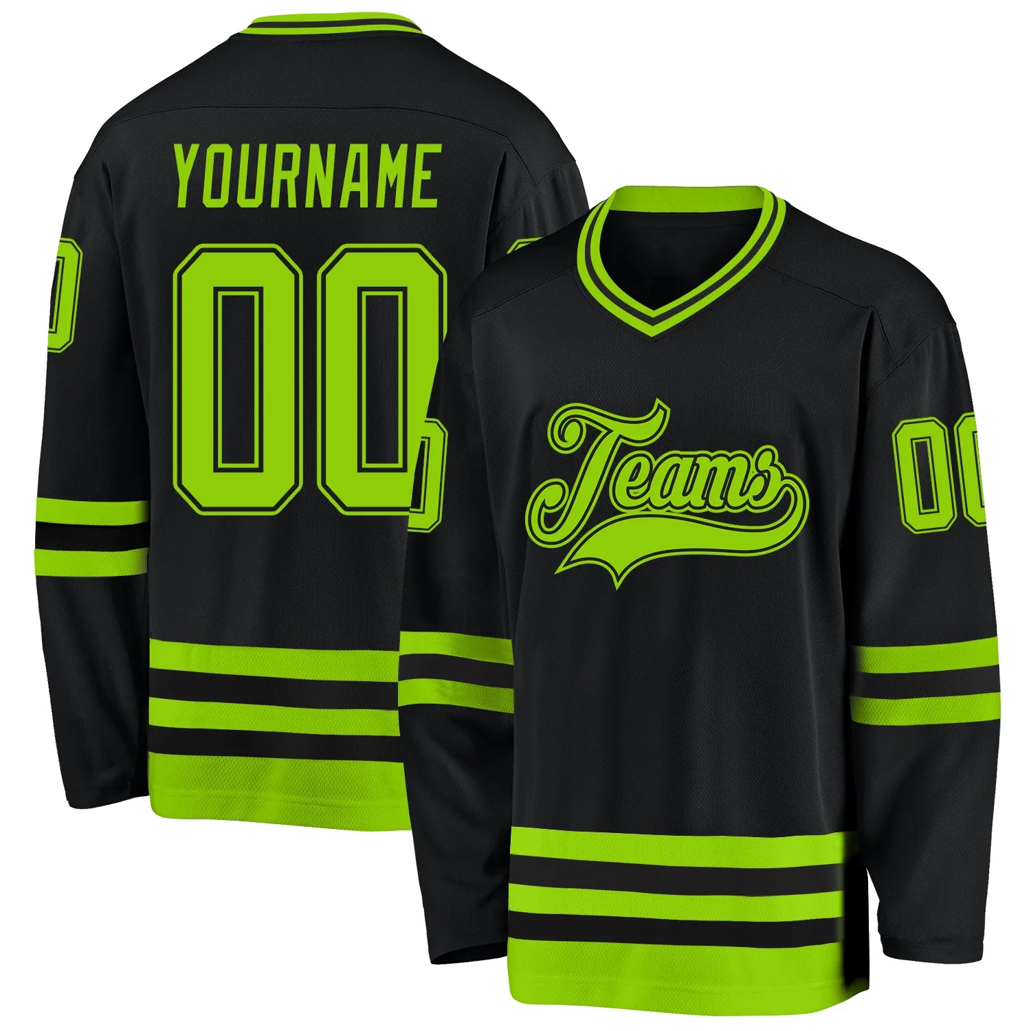 Custom Black Neon Green Hockey Jersey