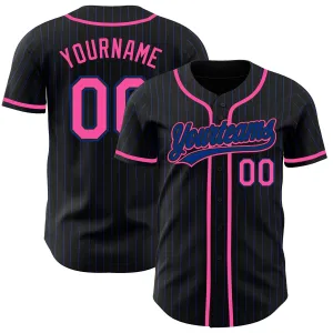 Custom Black Royal Pinstripe Pink Authentic Baseball Jersey