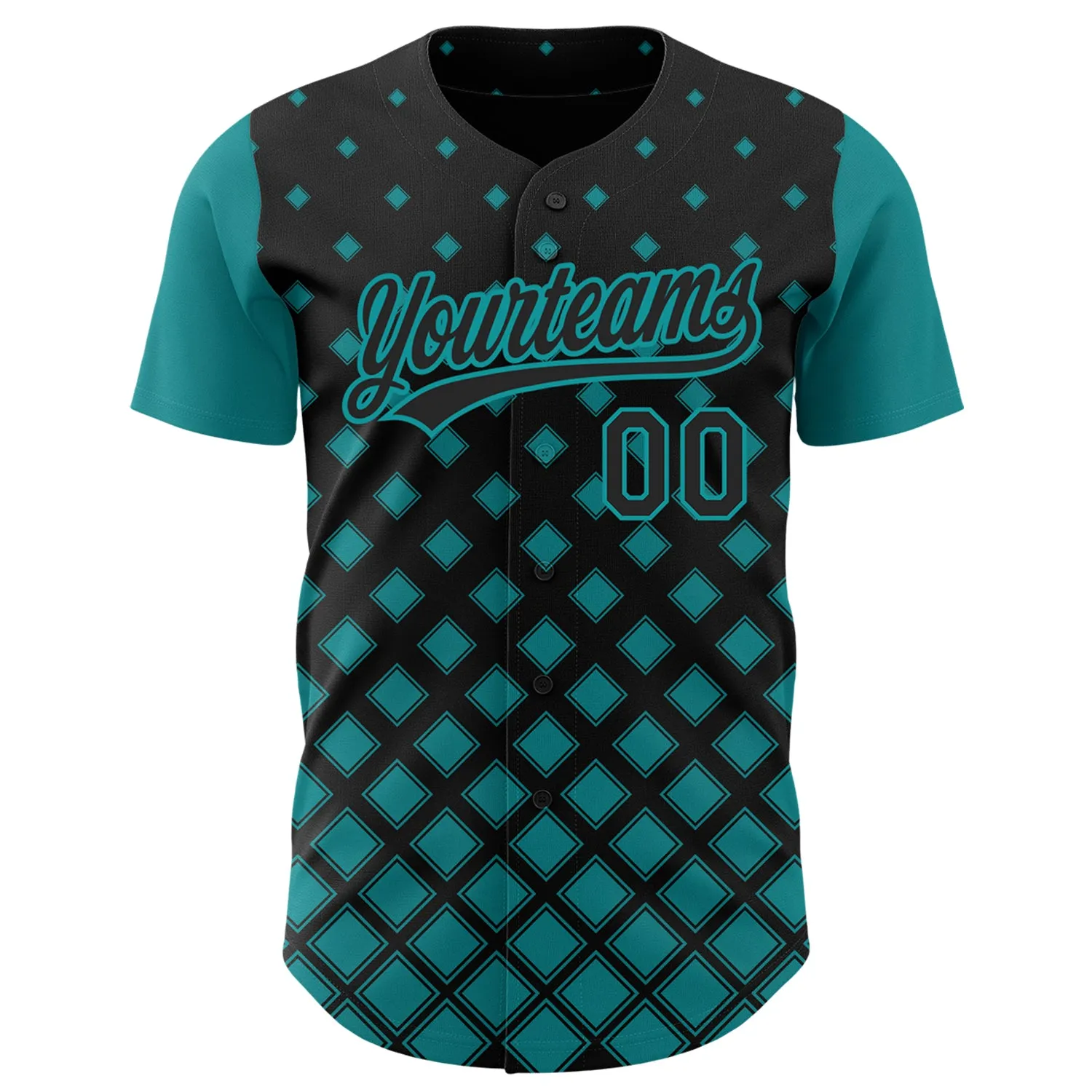 Custom Black Teal 3D Pattern Design Geometric Shapes Authentic Baseball Jersey