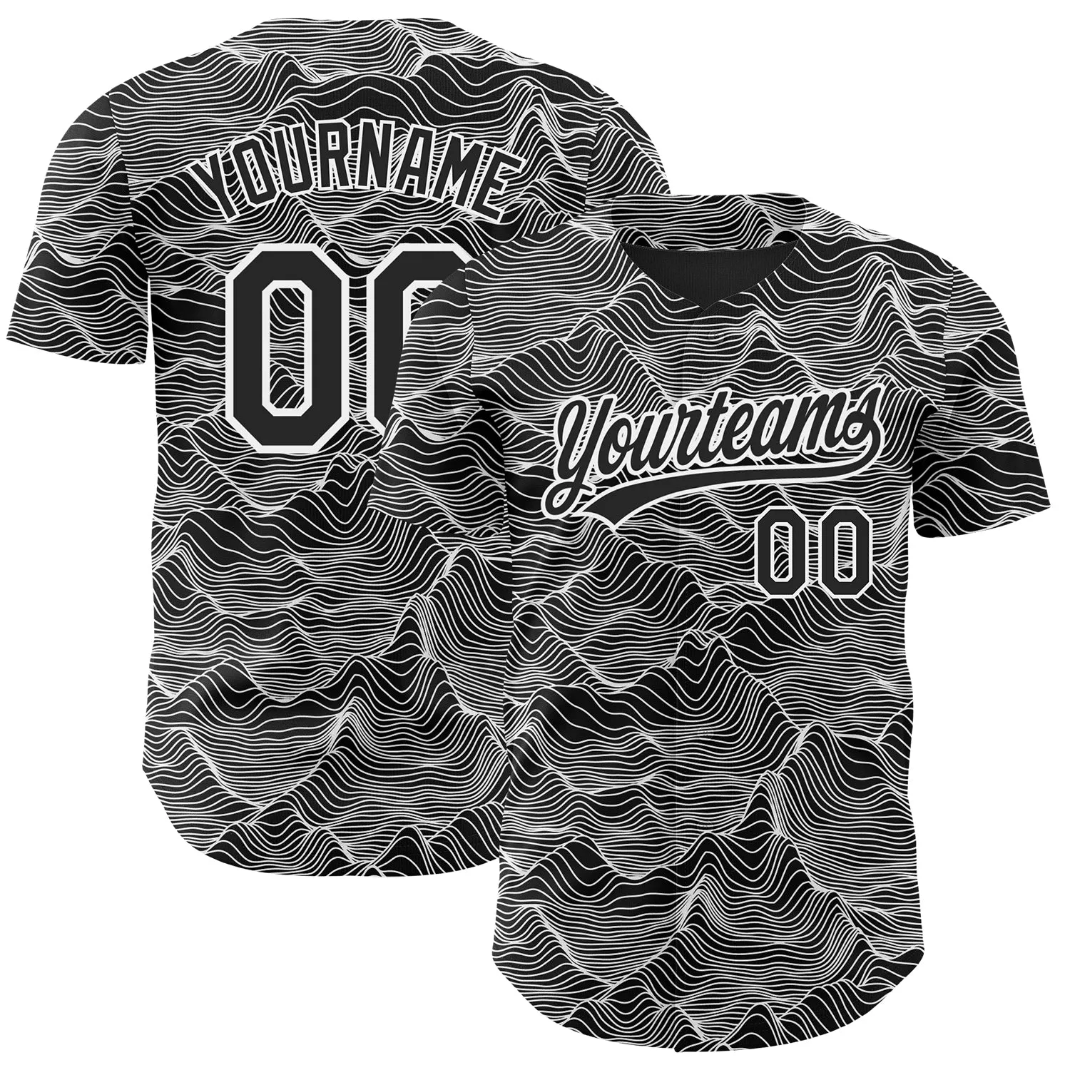 Custom Black White 3D Pattern Design Abstract Mountains Authentic Baseball Jersey