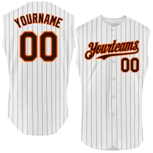 Custom Black White Pinstripe White Authentic Sleeveless Baseball Jersey