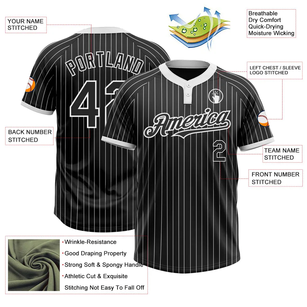 Custom Black White Pinstripe White Two-Button Unisex Softball Jersey