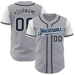 Custom Gray Black-Light Blue Authentic Two Tone Baseball Jersey