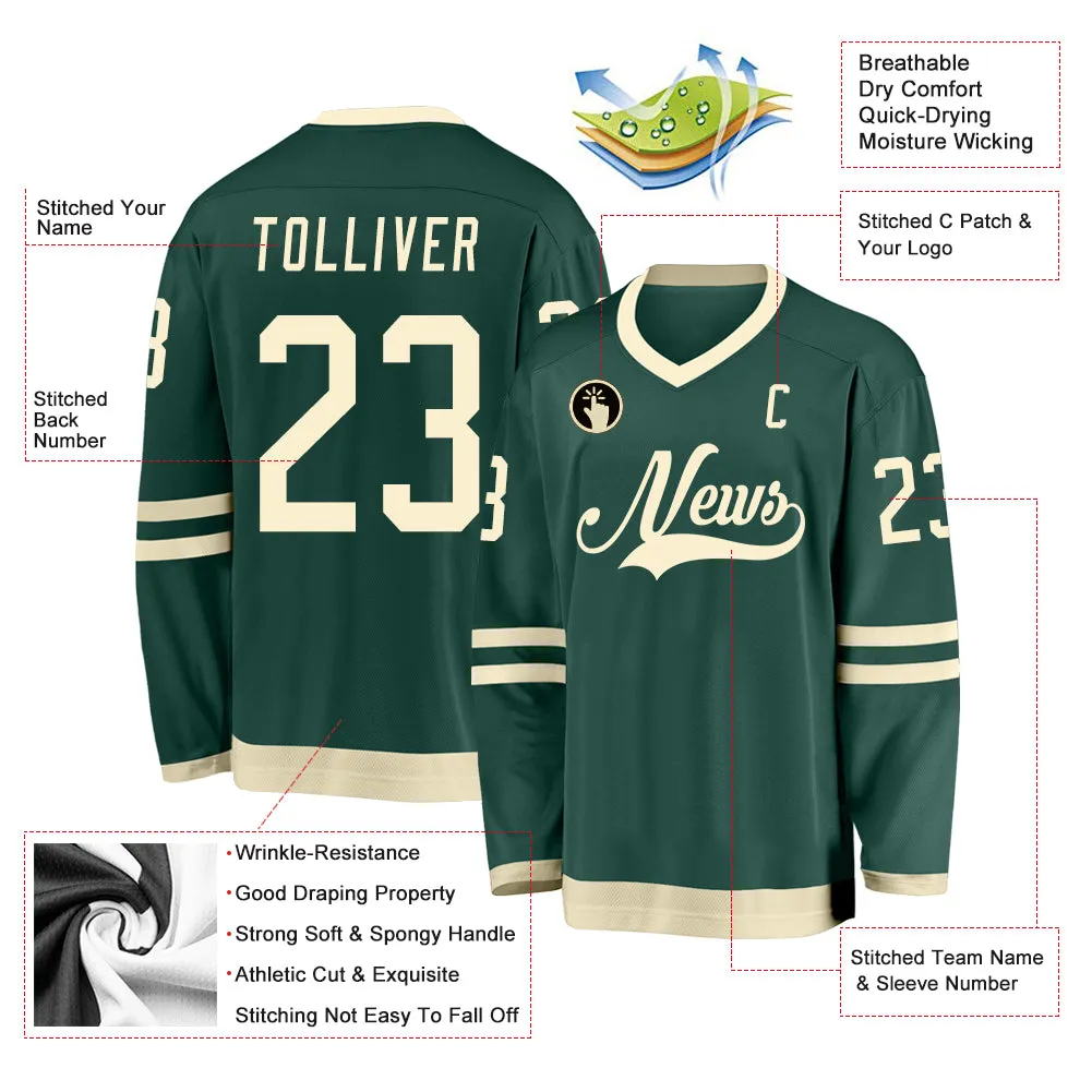 Custom Green Cream Hockey Jersey