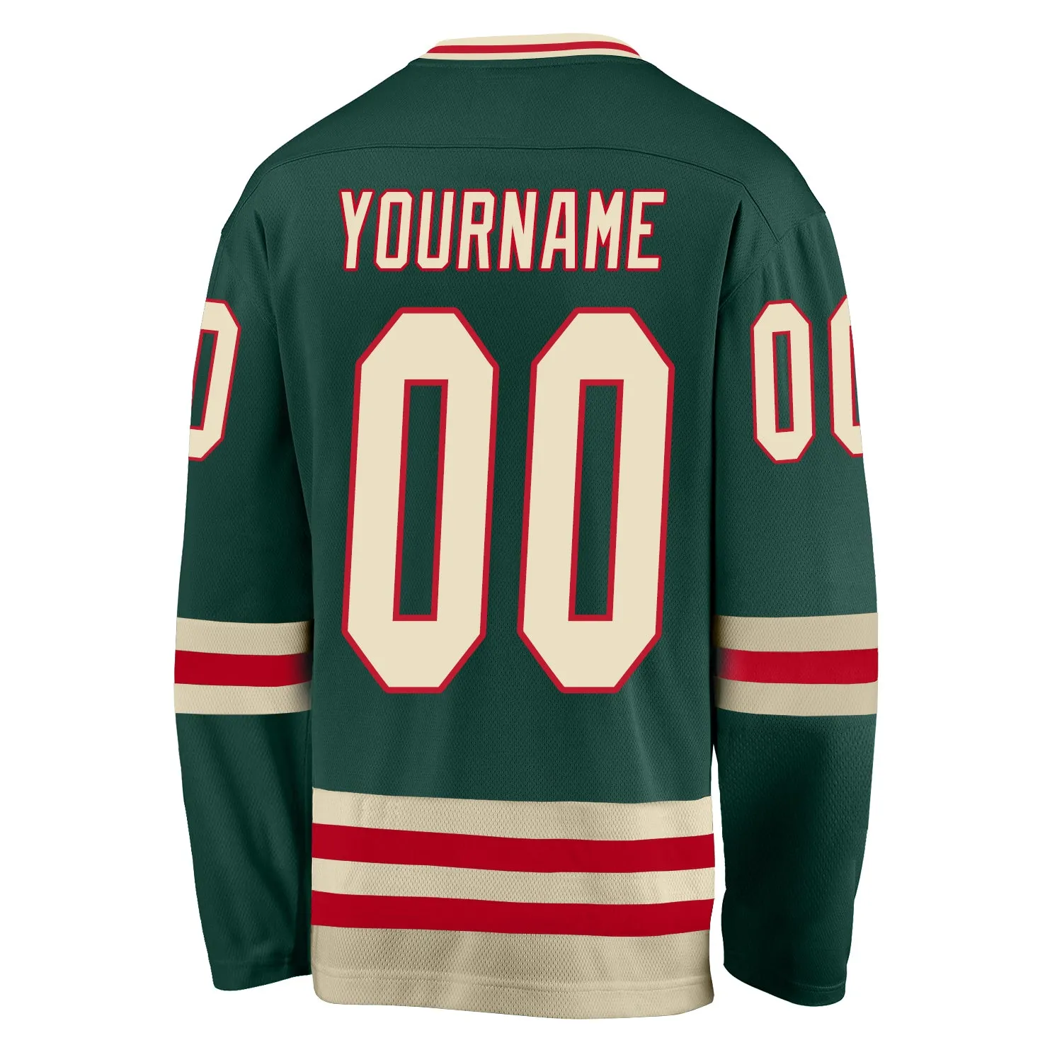 Custom Green Cream-Red Hockey Jersey