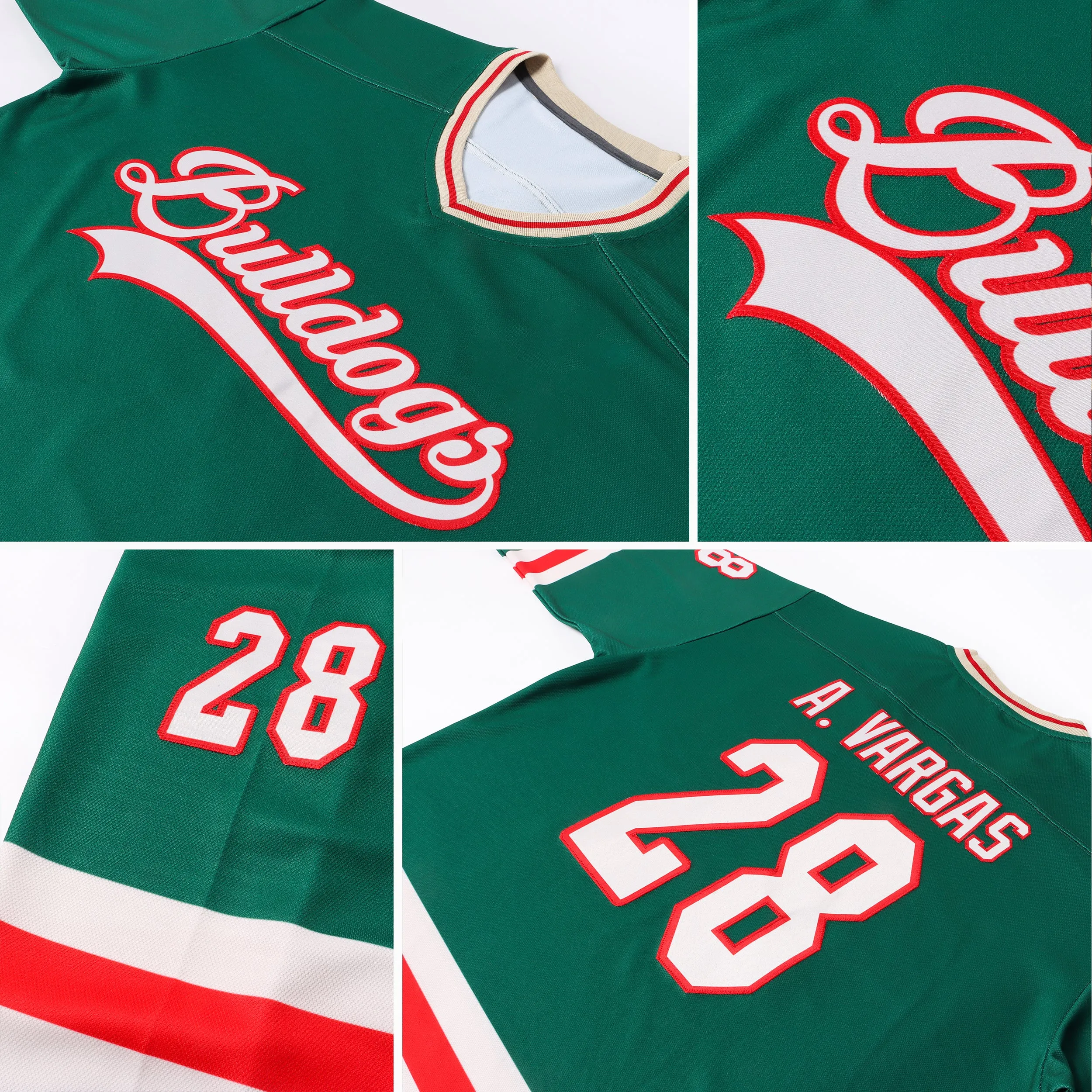 Custom Green Cream-Red Hockey Jersey