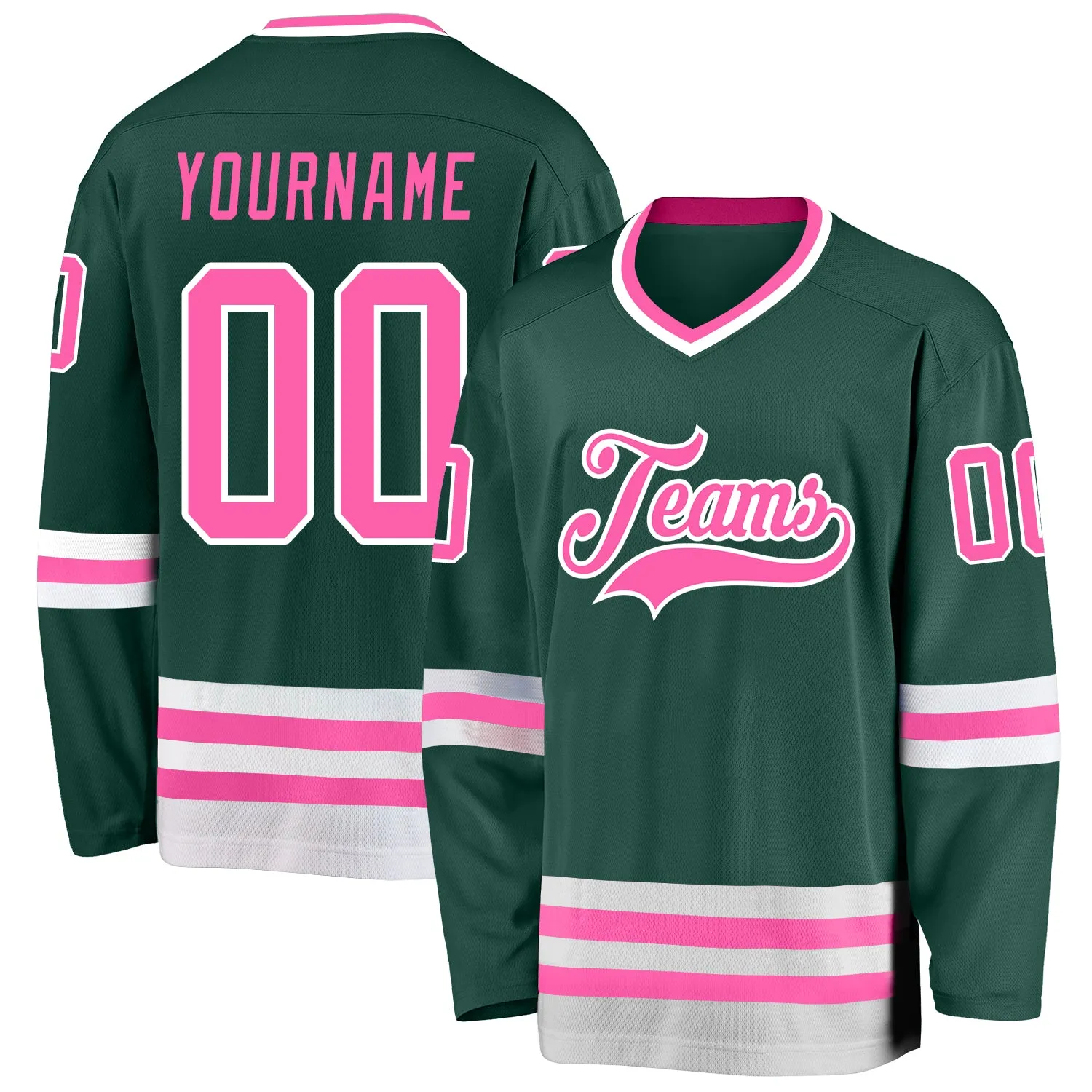 Custom Green Pink-White Hockey Jersey