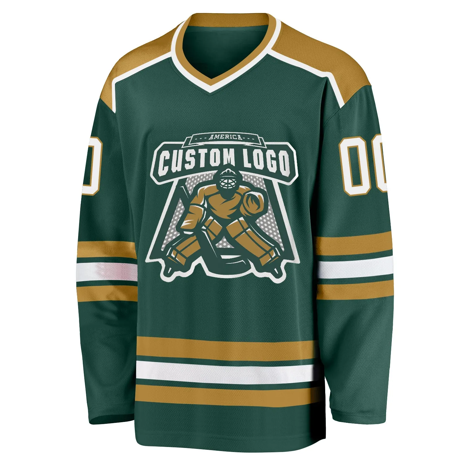 Custom Green White-Old Gold Hockey Jersey