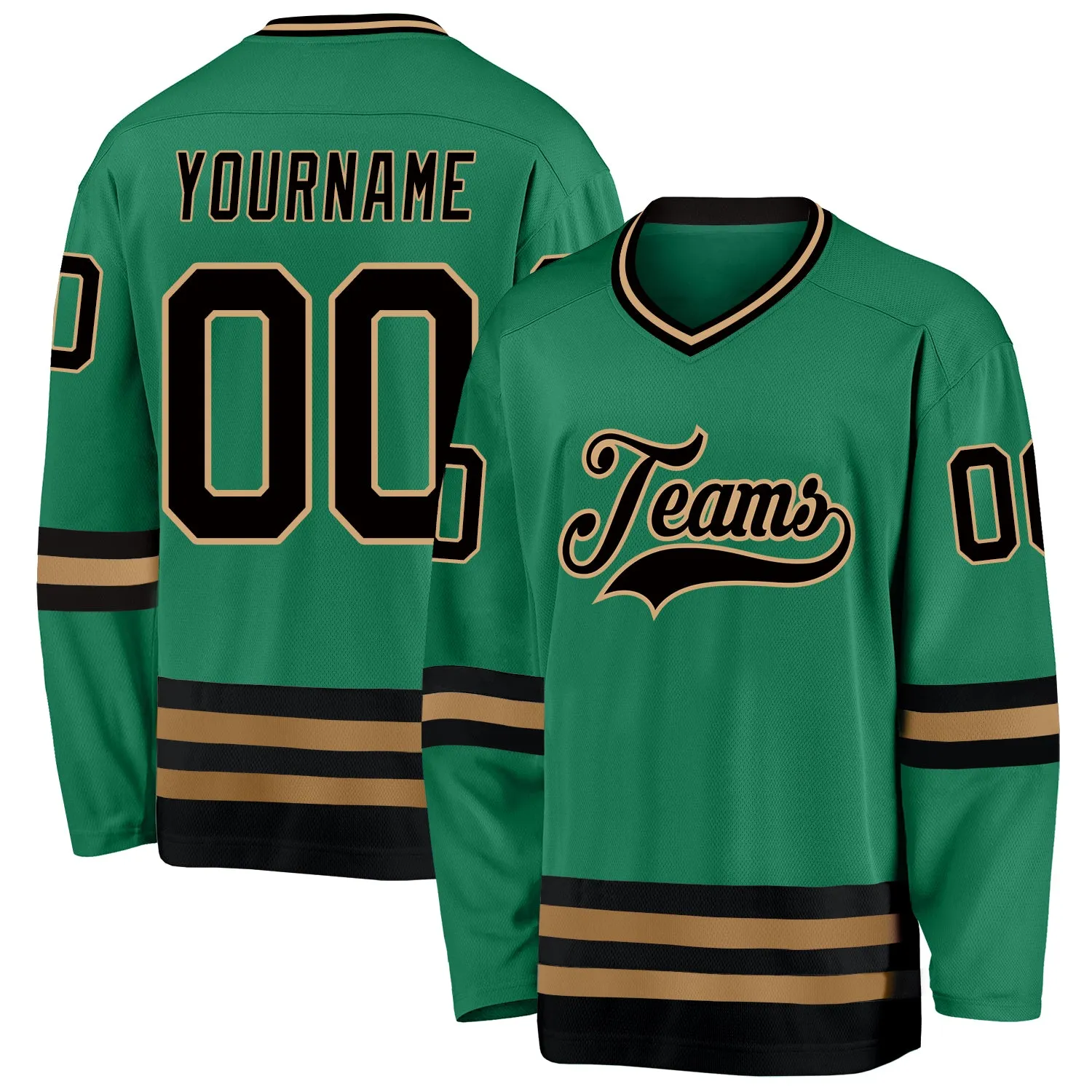 Custom Kelly Green Black-Old Gold Hockey Jersey