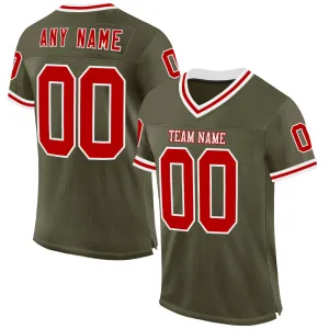 Custom Olive Red-White Mesh Authentic Throwback Salute To Service Football Jersey