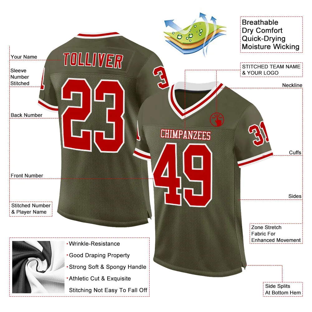 Custom Olive Red-White Mesh Authentic Throwback Salute To Service Football Jersey