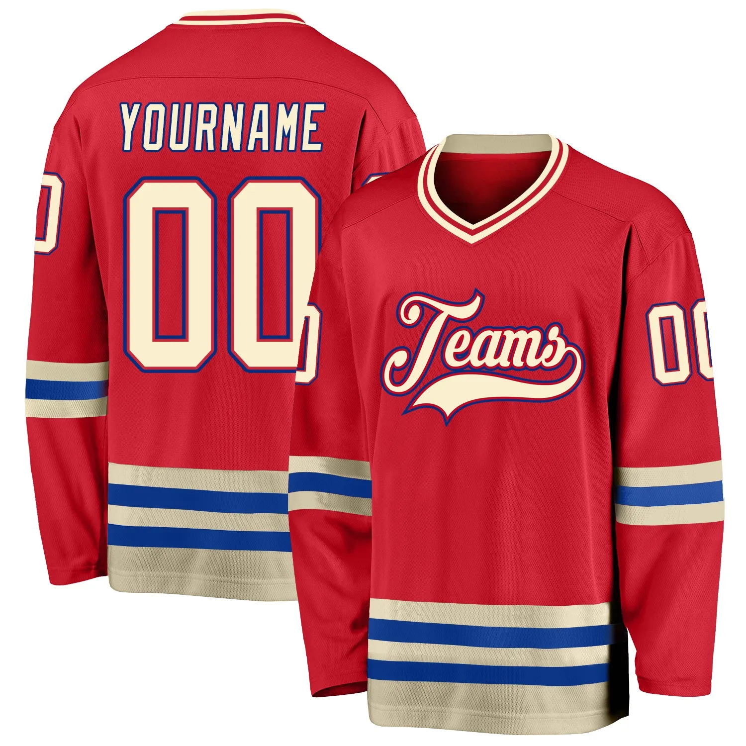 Custom Red Cream-Royal Hockey Jersey