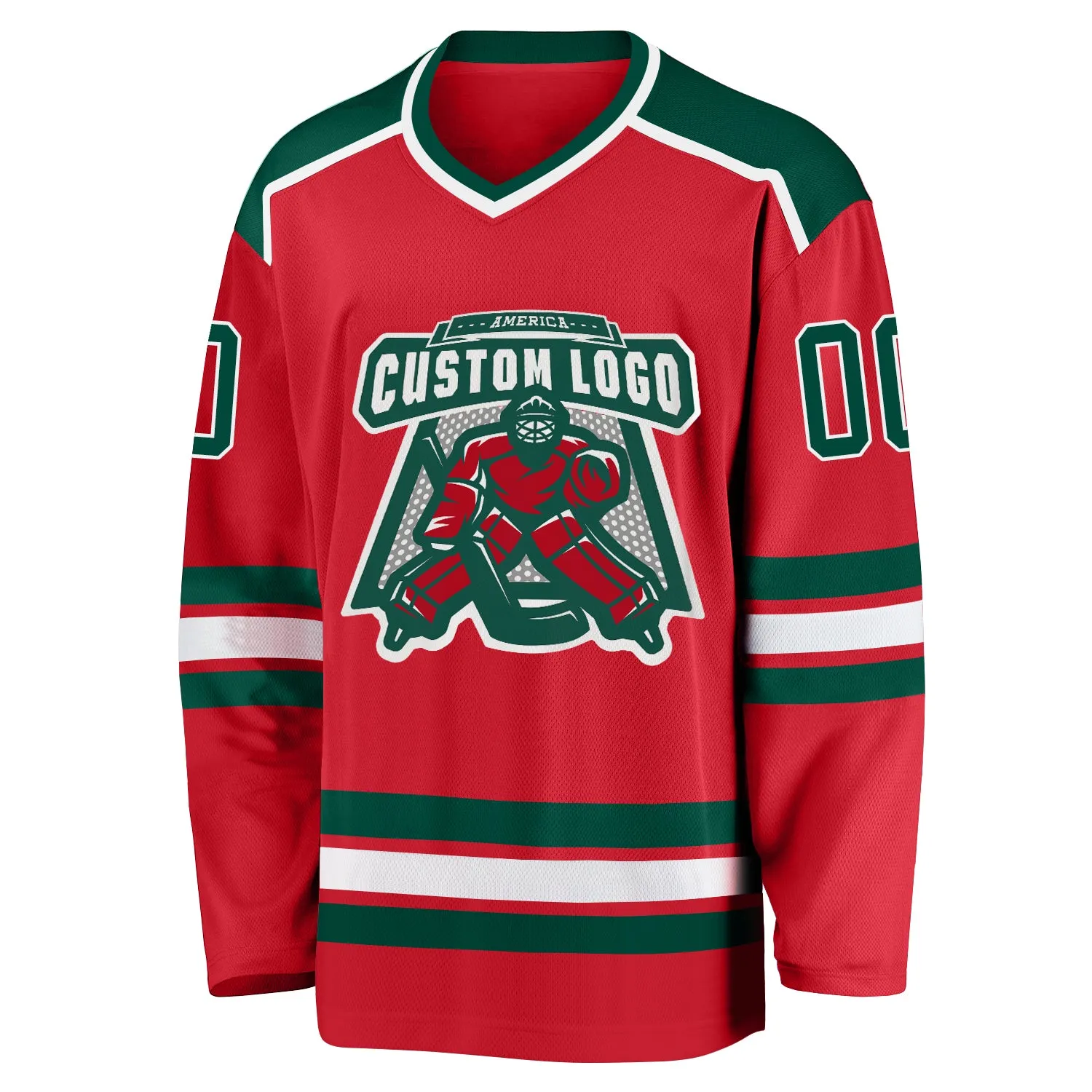 Custom Red Green-White Hockey Jersey