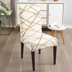 Elastic Stretchable Dining Chair Cover, Beige Abstract Line