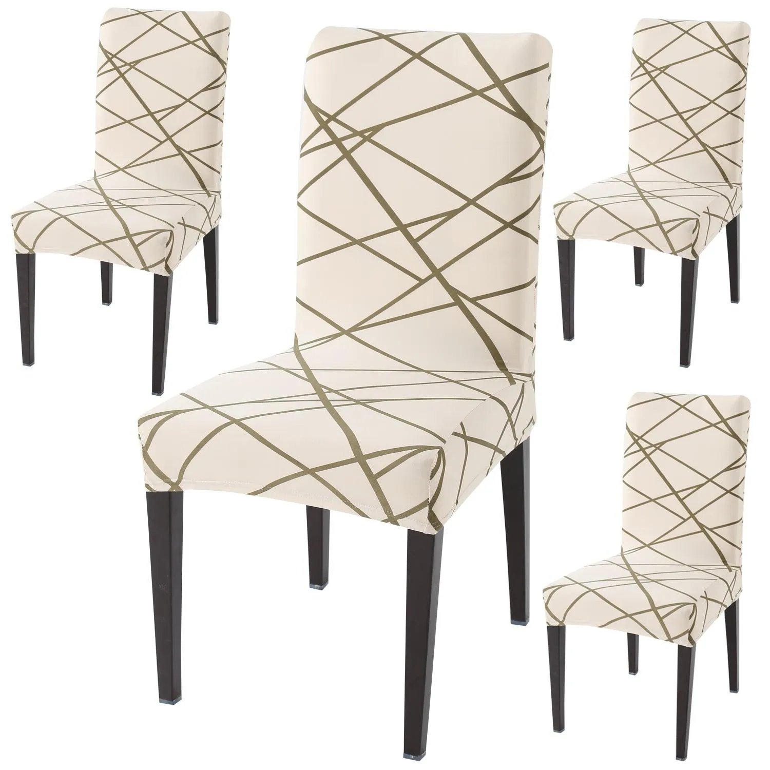 Elastic Stretchable Dining Chair Cover, Beige Abstract Line