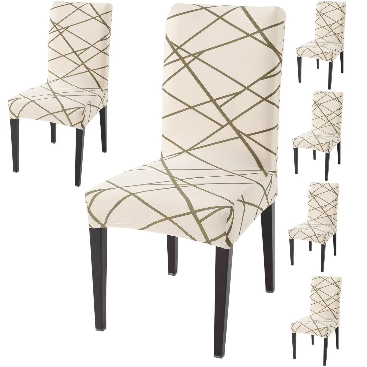 Elastic Stretchable Dining Chair Cover, Beige Abstract Line