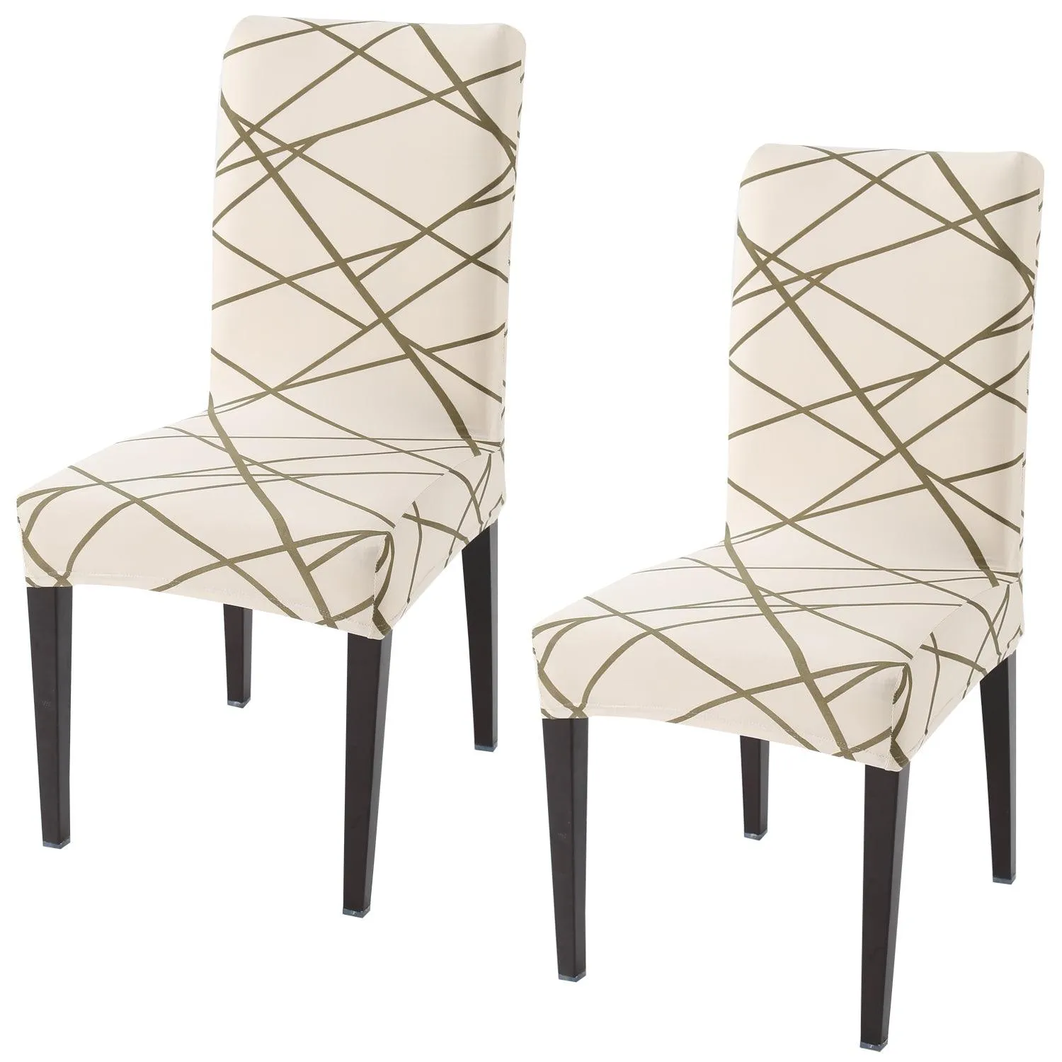 Elastic Stretchable Dining Chair Cover, Beige Abstract Line