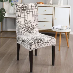 Elastic Stretchable Dining Chair Cover, Beige Brown Line