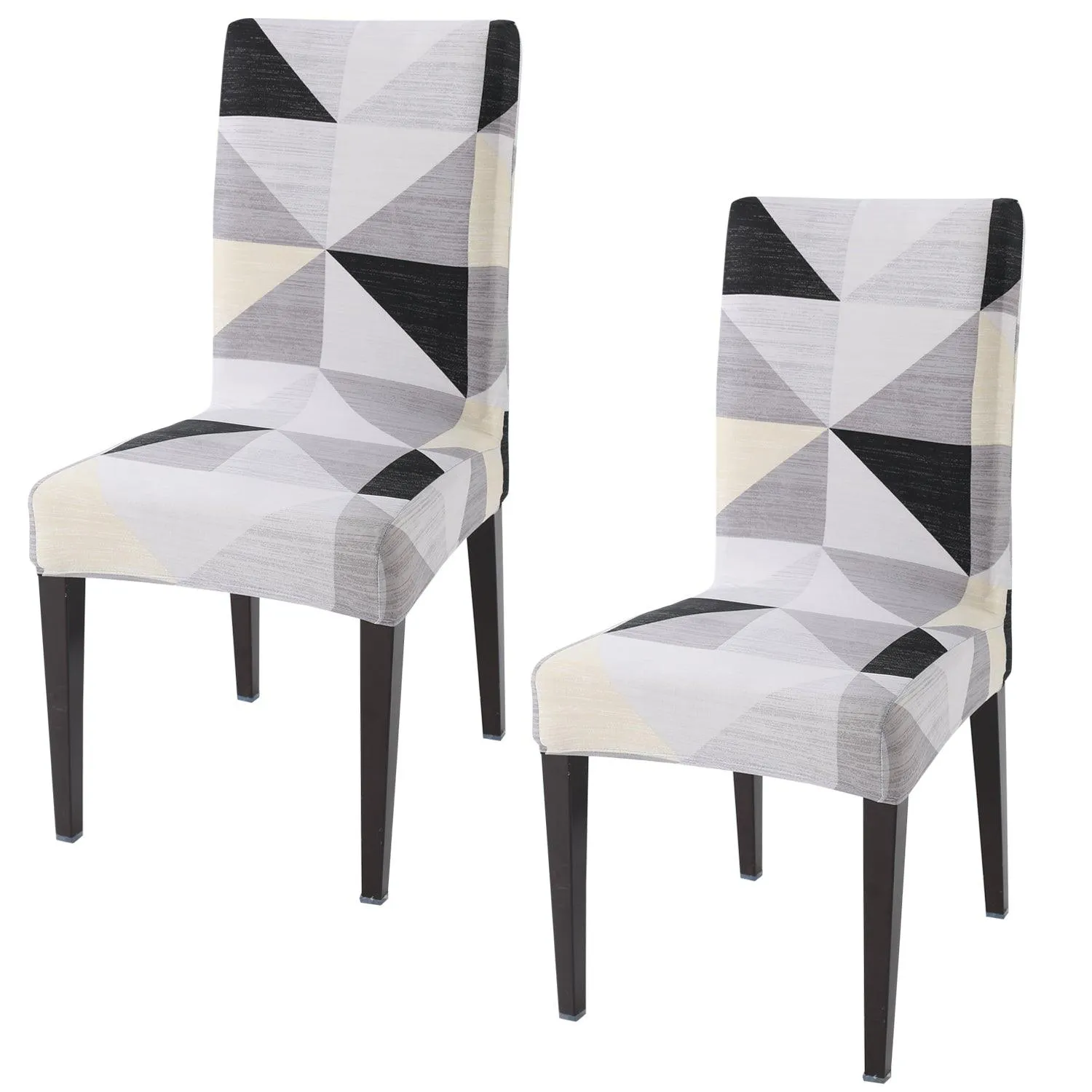 Elastic Stretchable Dining Chair Cover, Black Grey Geometric