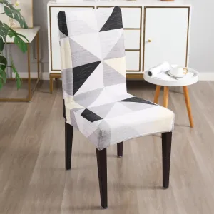 Elastic Stretchable Dining Chair Cover, Black Grey Geometric