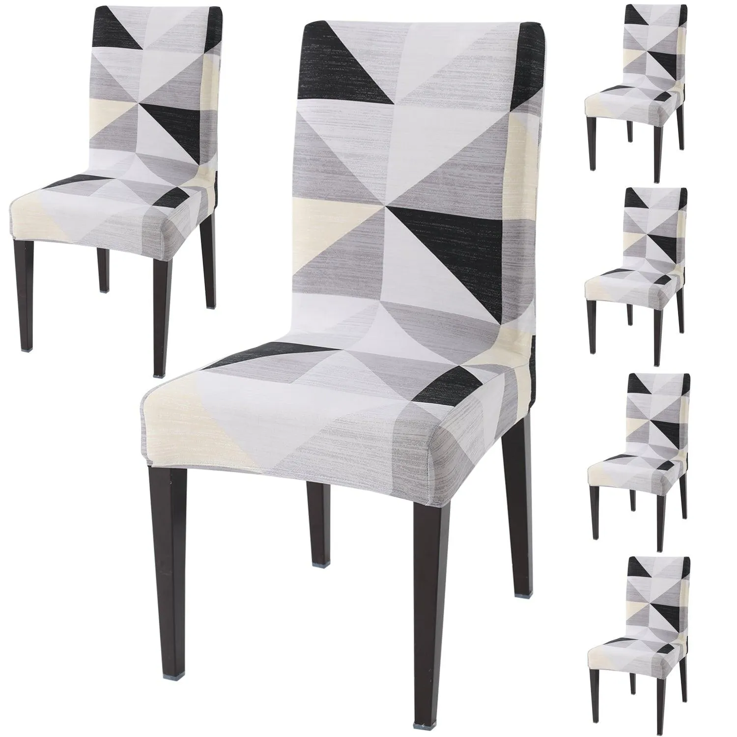 Elastic Stretchable Dining Chair Cover, Black Grey Geometric