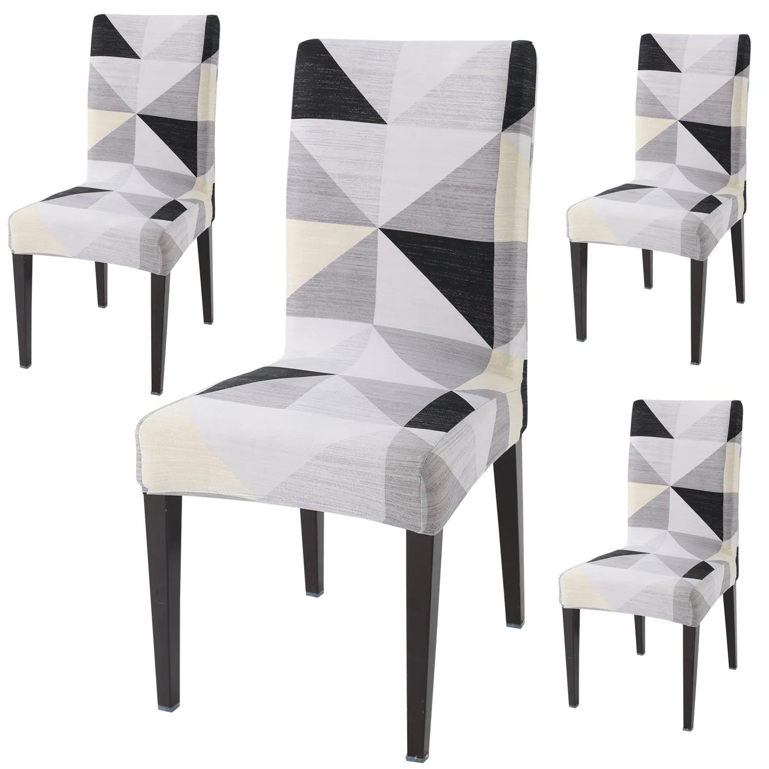 Elastic Stretchable Dining Chair Cover, Black Grey Geometric