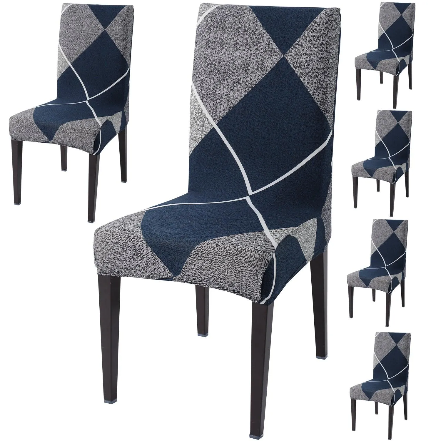 Elastic Stretchable Dining Chair Cover, Blue Rhombus