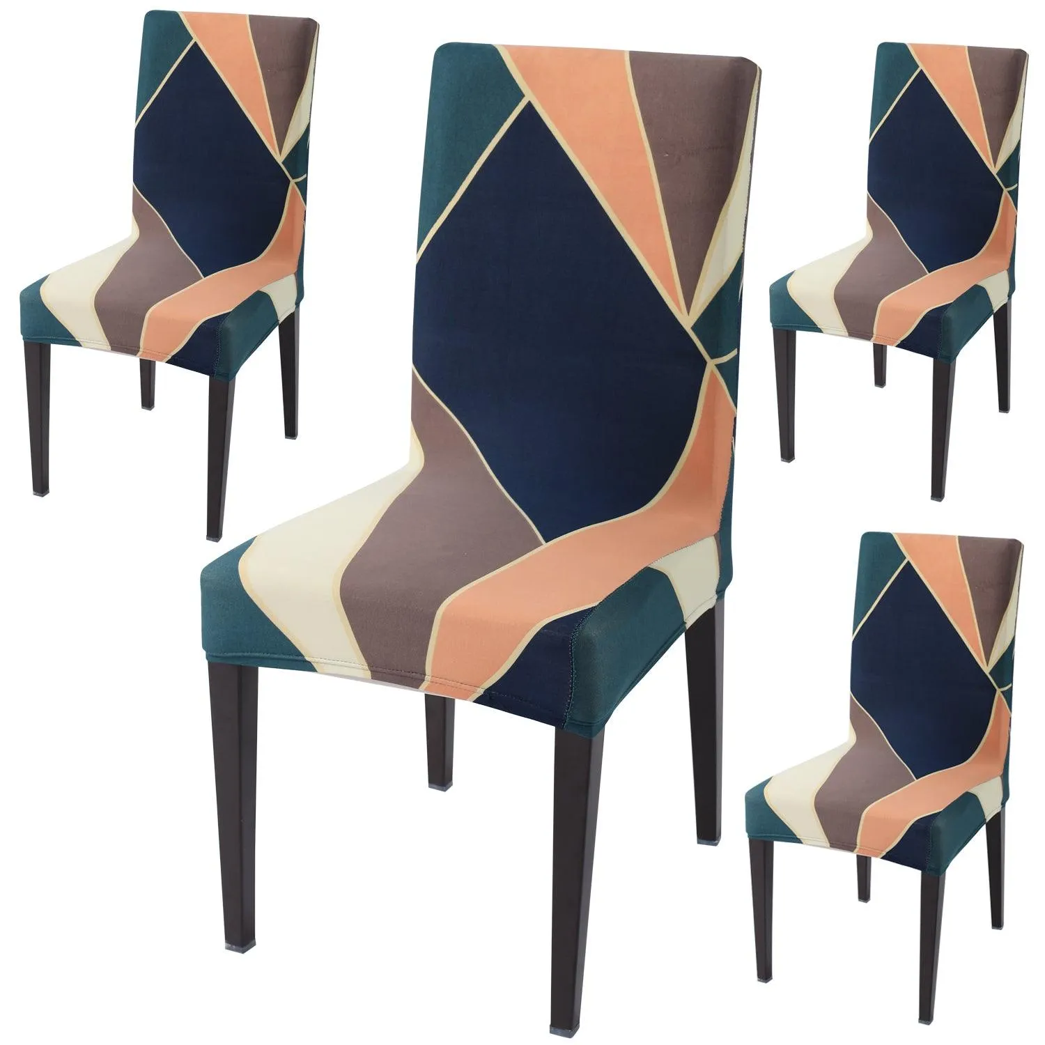 Elastic Stretchable Dining Chair Cover, Green Peach Abstarct