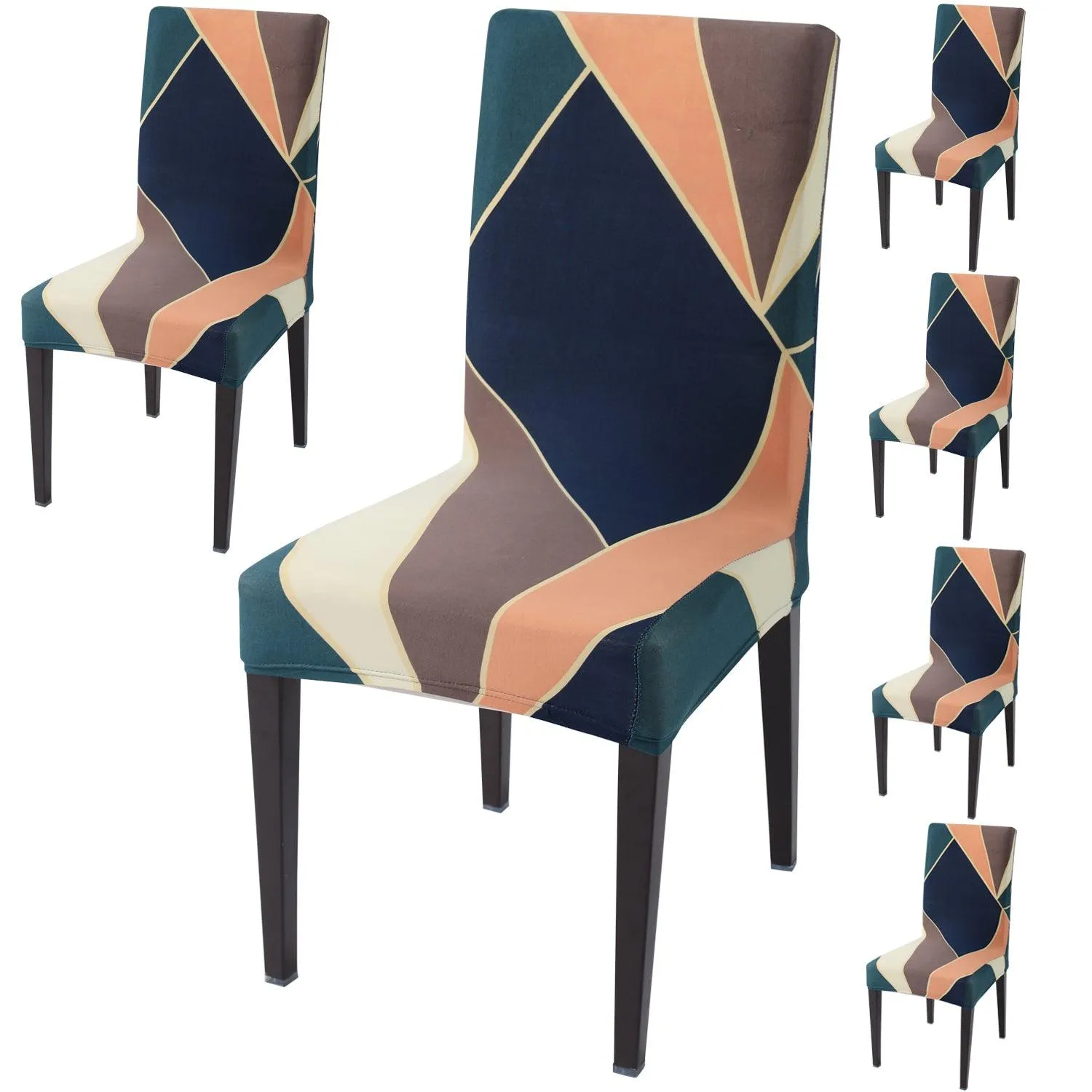 Elastic Stretchable Dining Chair Cover, Green Peach Abstarct