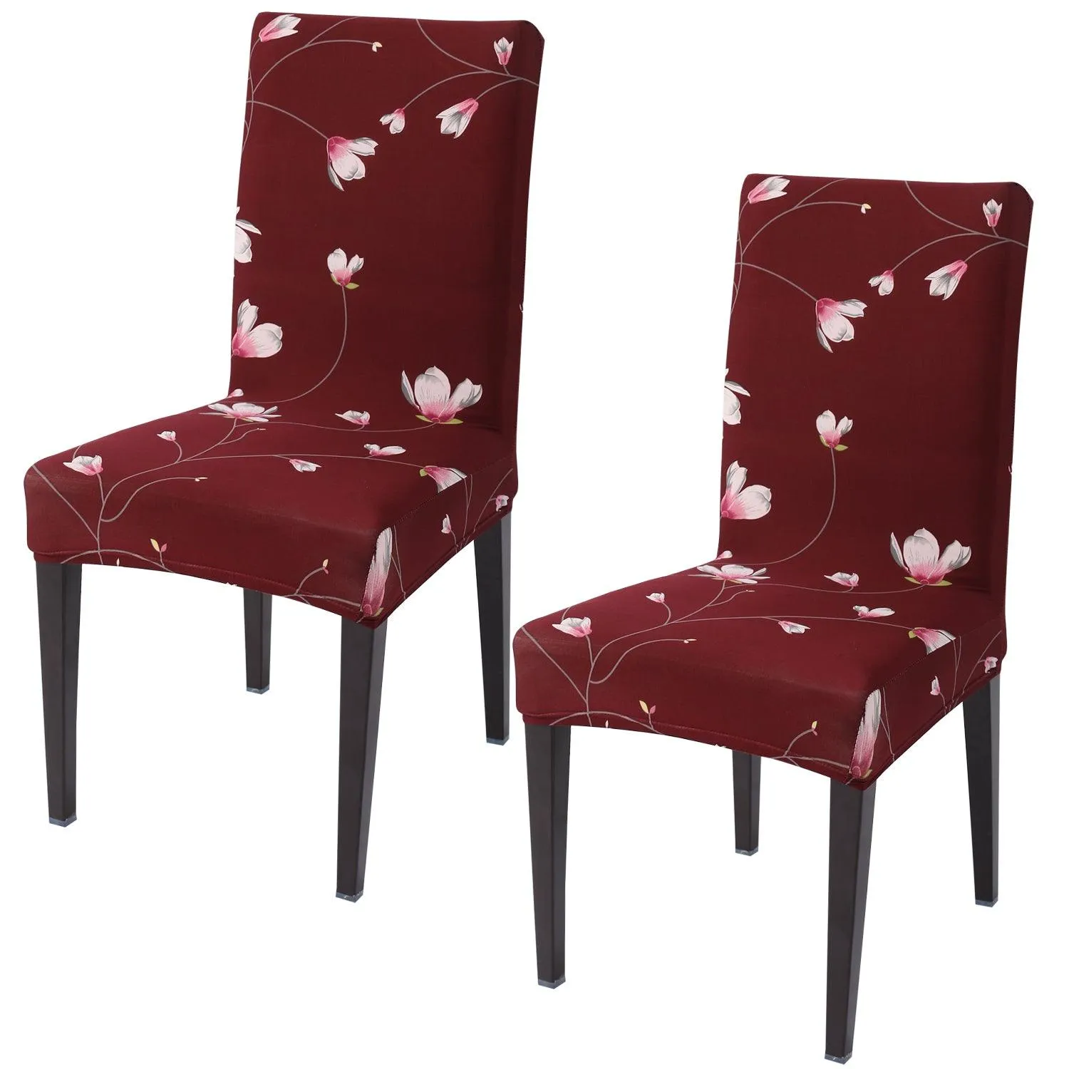 Elastic Stretchable Dining Chair Cover, Wine Red Flowers