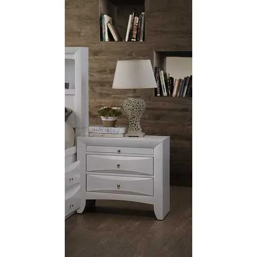 Elegant White 3 Drawer Nightstand