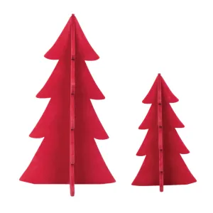 Flocked Red Tree Figure, Set of 2