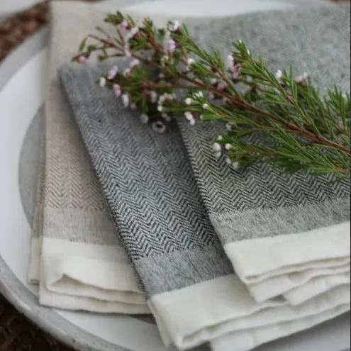 Four Pure Cotton Herringbone Napkins - Burnt Olive