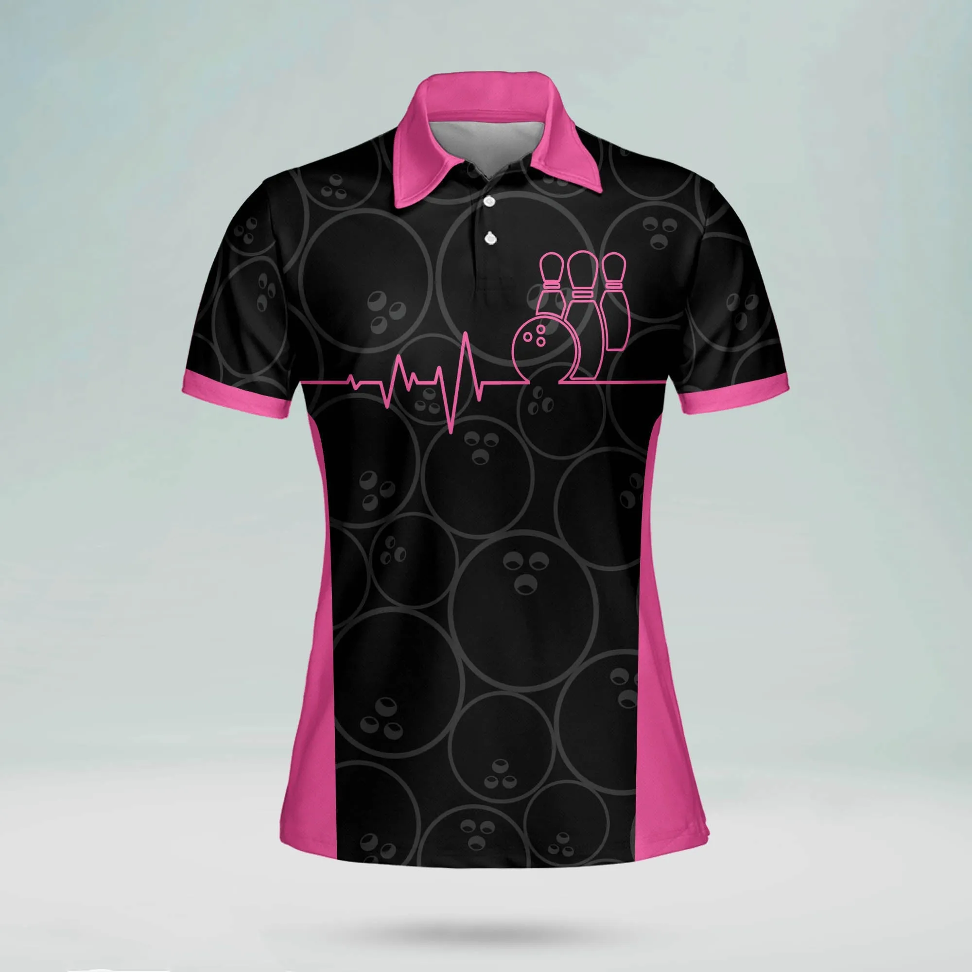 Funny Heartbeat Pulse Line Pink Bowling Shirts for Women, Gift for Team Bowling