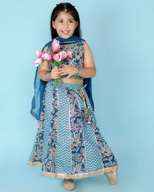 Girl's Blue Color Gota Work Crop Choli With Lehenga - KID1 Girls