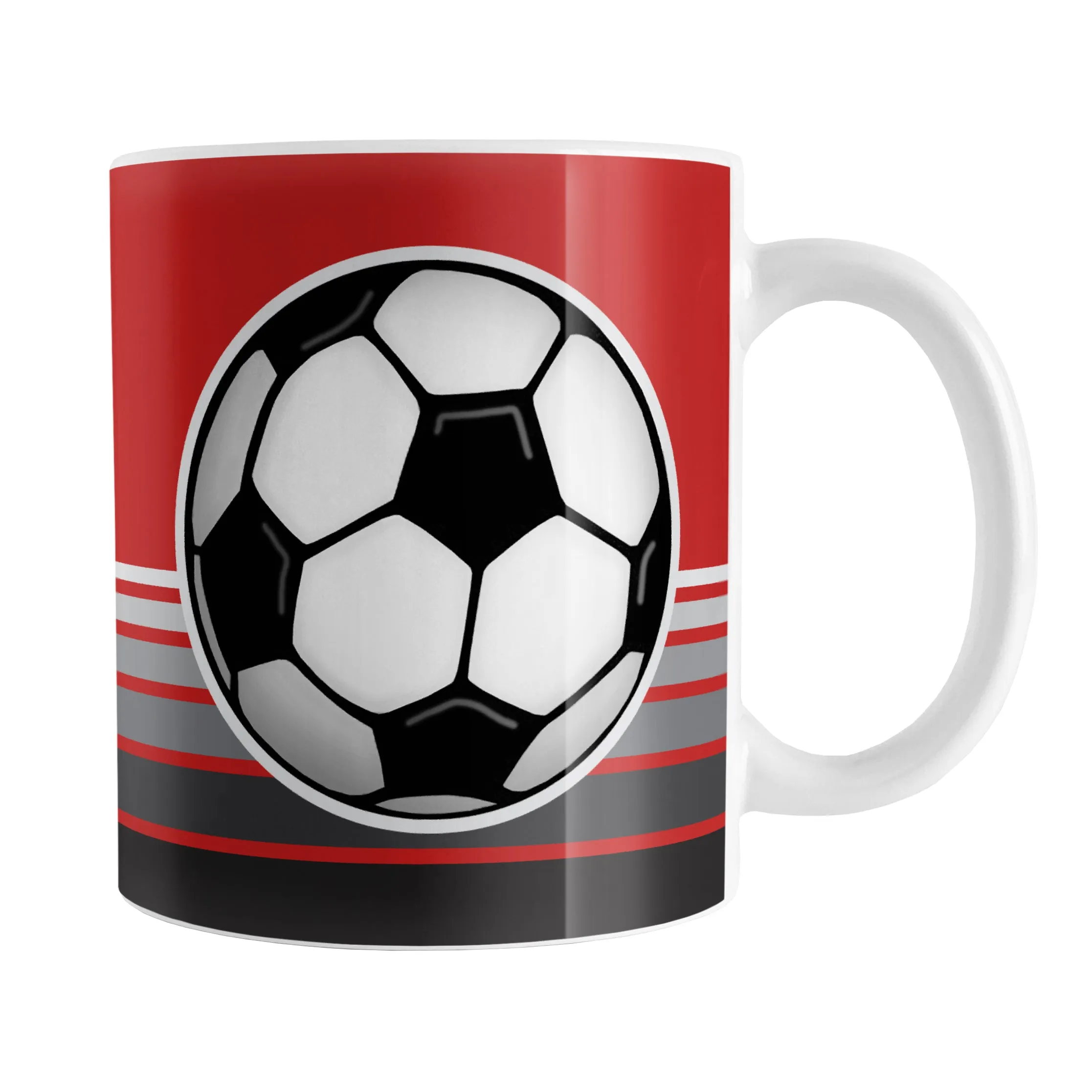 Gray Gradient Lined Red Soccer Ball Mug