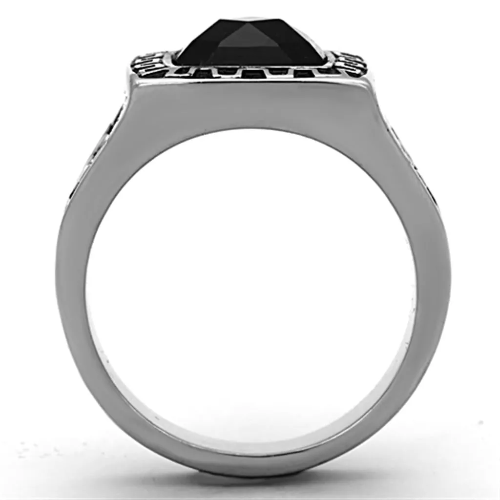 High polished (no plating) Stainless Steel Ring with Synthetic Synthetic Glass in Jet for Women Style TK1356