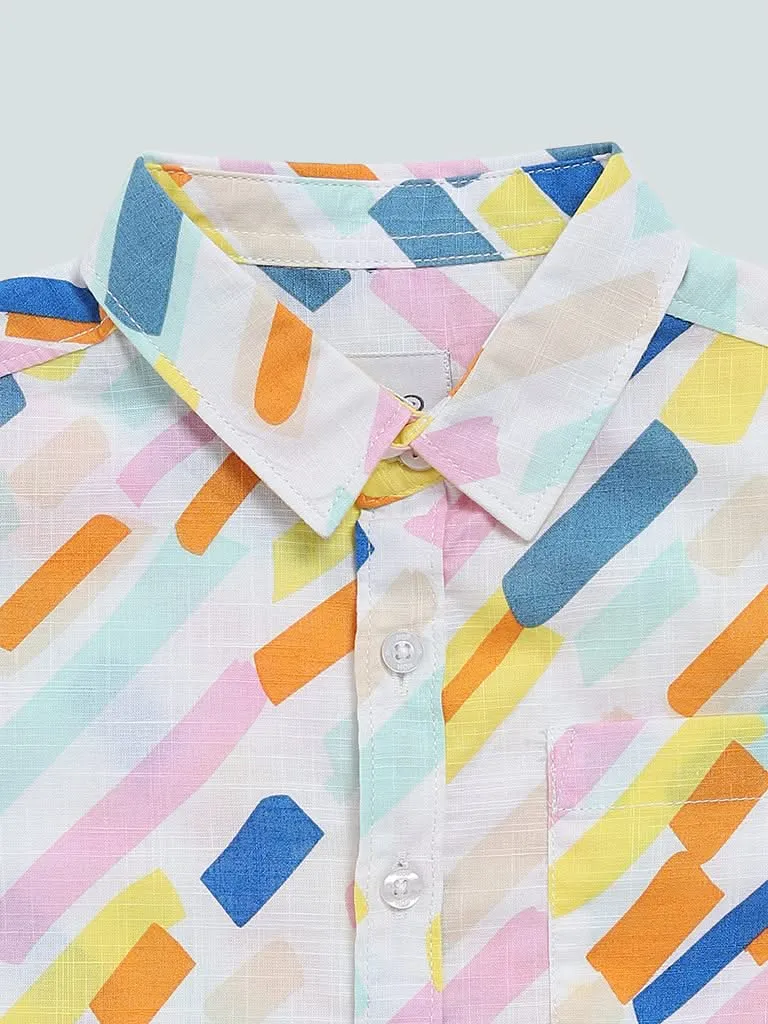 HOP Kids Multicolour Abstract Striped Printed Shirt