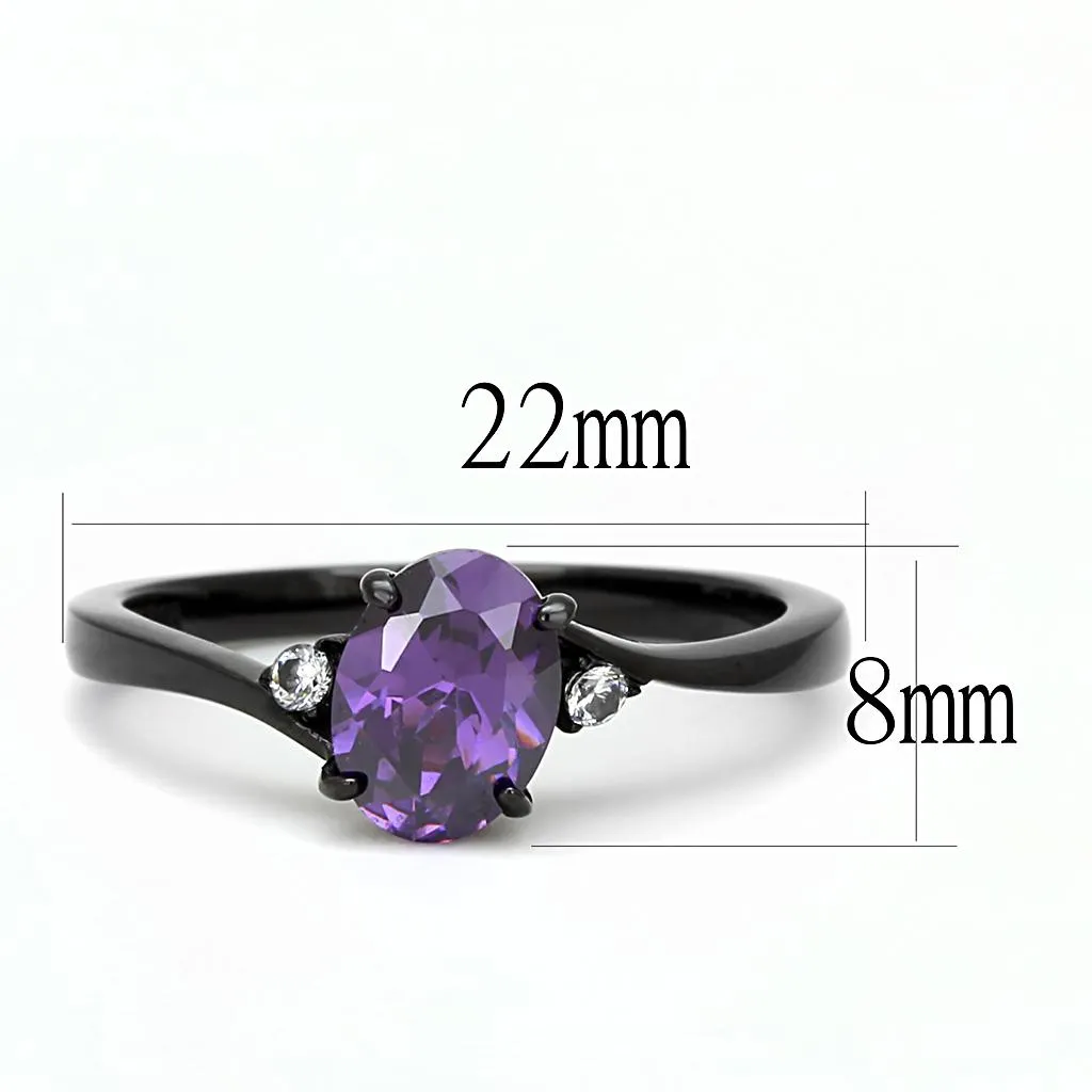 IP Black(Ion Plating) Stainless Steel Ring with AAA Grade CZ in Amethyst for Women Style TK3063