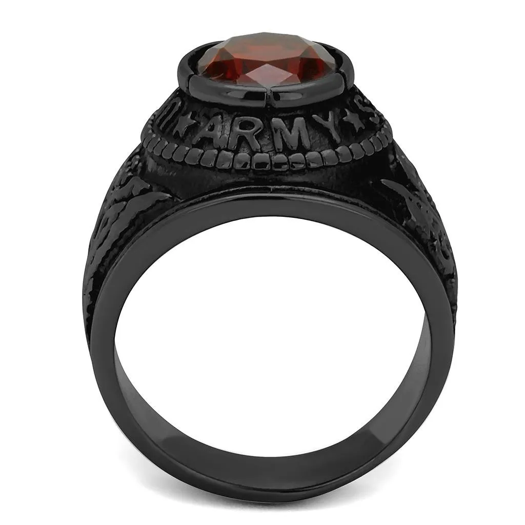 IP Black(Ion Plating) Stainless Steel Ring with Synthetic Synthetic Glass in Siam for Women Style TK414706J