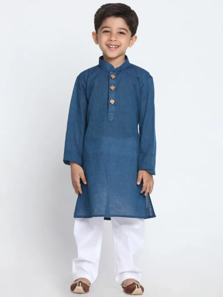 Jashvi Boys Blue Handloom Pure Cotton Kurta