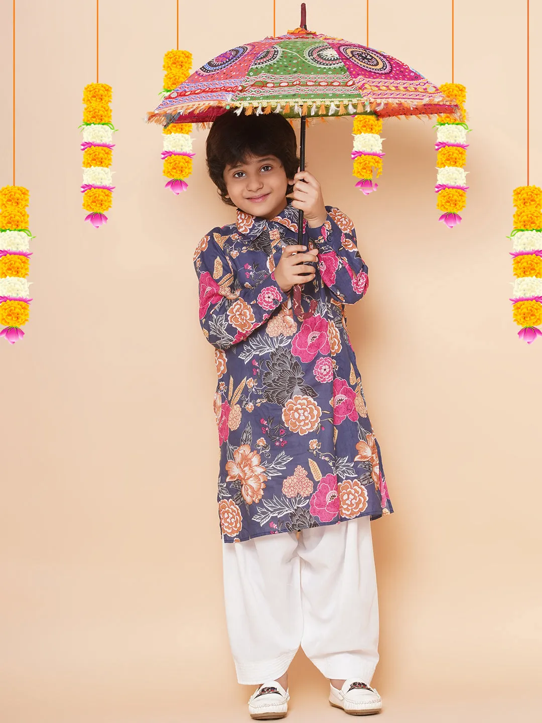 Jashvi Boys Blue Printed Kurta with Salwar