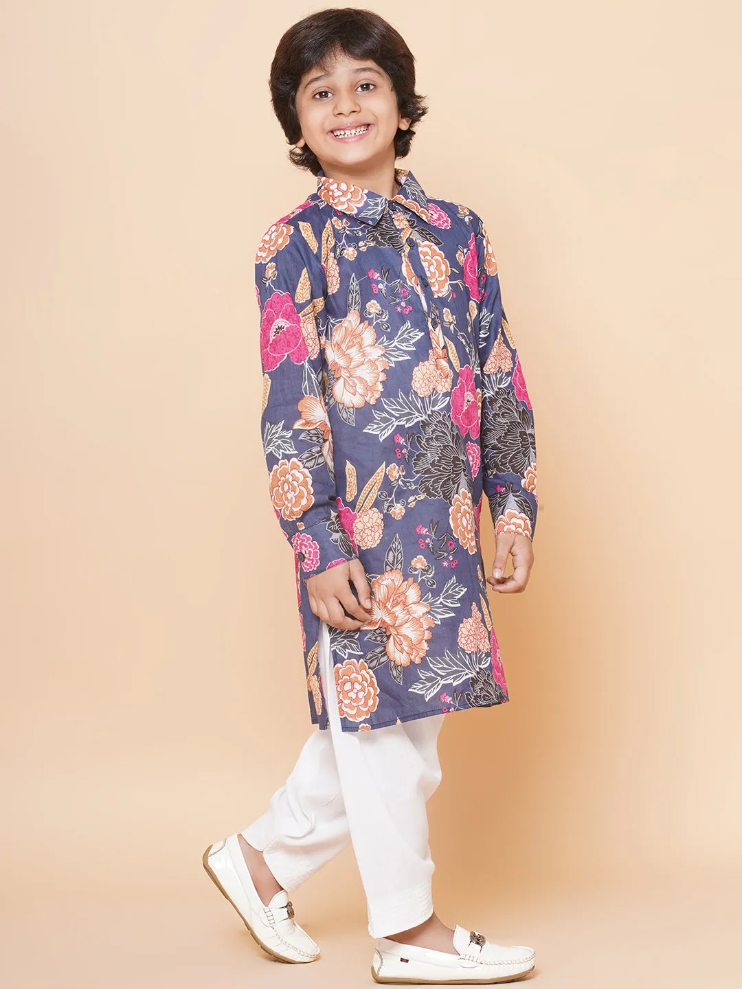 Jashvi Boys Blue Printed Kurta with Salwar